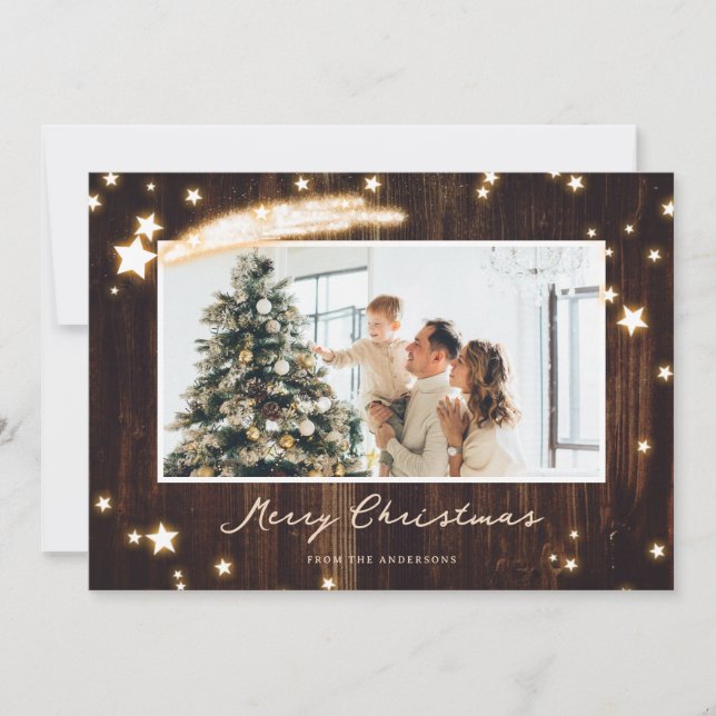 Rustic Wood Starry Photo God jul Card Julkort (Framsida)
