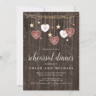 Rustic Wood Stars and Hearts Rehearsal Dinner Inbjudningar