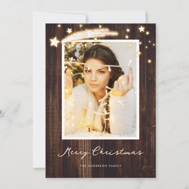 Rustic Wood Stars Fotojulkort Julkort (Framsida)