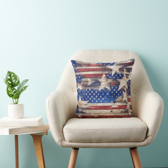 Rustic Wood Stars och stripes Kudde (Stol)