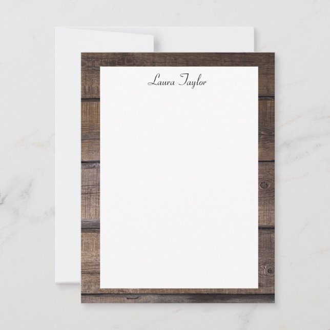 Rustic Wood Stationery-platta med enkel Personlig Anteckningskort (Framsida)