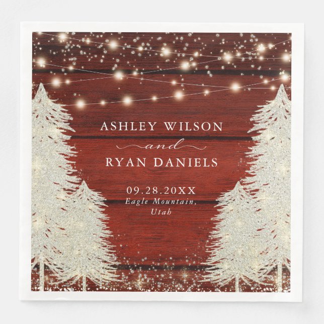 Rustic Wood | Sträng Ljus | TRÄD BRÖLLOP Pappersservett (Framsida)