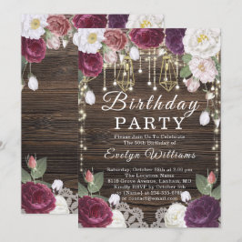 Rustic Wood string light Birthday Inbjudningar