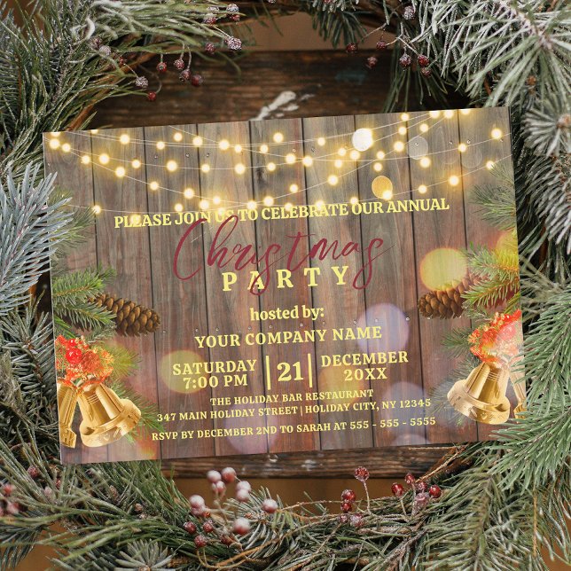 Rustic Wood String Light Company Jul Inbjudningar (Skapare uppladdad)