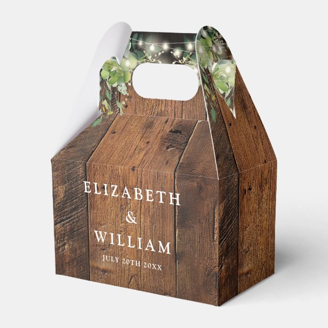 Rustic Wood String Lights Greenery Wedding Presentaskar (Framsidan Sidan)