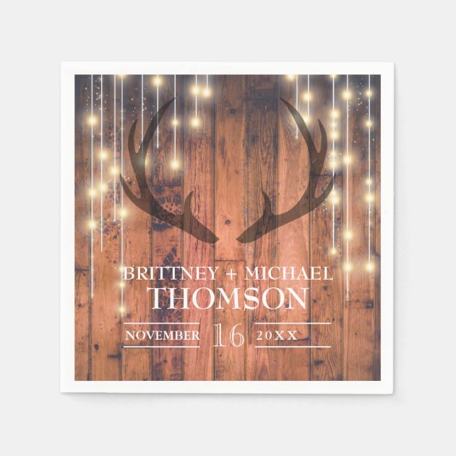 Rustic Wood String Ljus Antler Pappersservett (Framsidan)