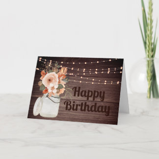 Rustic Wood String Ljus Blommigt Birthday Kort