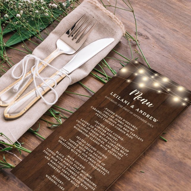 Rustic Wood String Ljus Blommigt Mason Burk Meny (Skapare uppladdad)