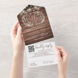 Rustic Wood String Ljus Blommigt QR Code Bröllop