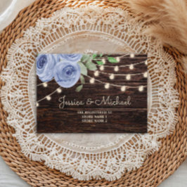 Rustic Wood String Ljus Blue Blommigt Bröllop Tilläggskort