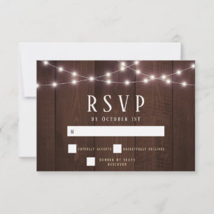 Rustic Wood String Ljus Bröllop OSA Card Kort