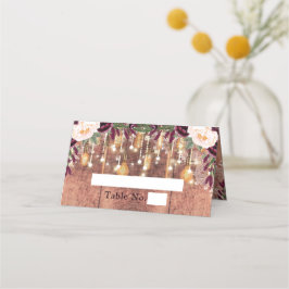 Rustic Wood & String Ljus Bröllop Placeringskort