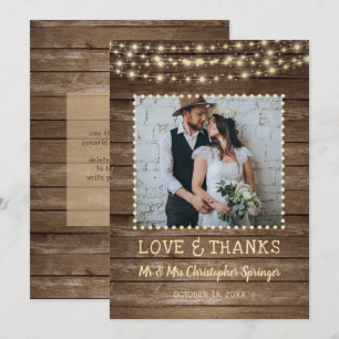 Rustic Wood String Ljus Bröllop Tack Kort