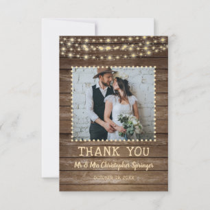 Rustic Wood String Ljus Bröllop Tack Kort