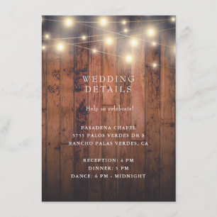 Rustic Wood String Ljus bröllopsmottagning Tilläggskort