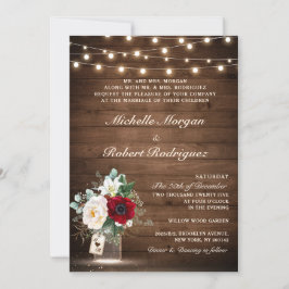 Rustic Wood String Ljus Burgundy Blommigt Bröllop Inbjudningar