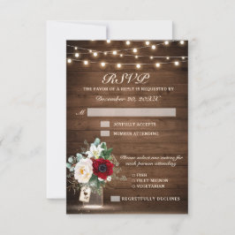 Rustic Wood String Ljus Burgundy Blommigt Bröllop OSA Kort