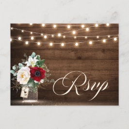 Rustic Wood String Ljus Burgundy Blommigt OSA Vykort