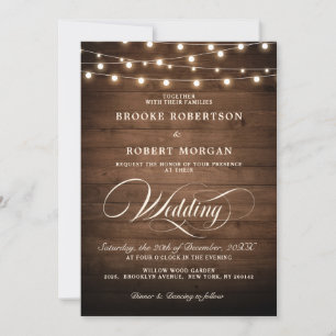 Rustic Wood String Ljus Calligraphy Bröllop Inbjudningar