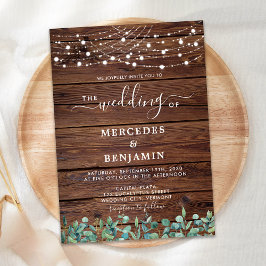 Rustic Wood String Ljus Eucalyptus Bröllop Inbjudningar