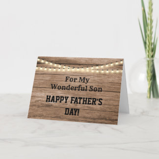 Rustic Wood & String Ljus Fars dag for Son Helgkort