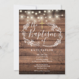 Rustic Wood String Ljus Foliage Baptism Inbjudningar