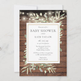 Rustic Wood String Ljus Greenery Baby Shower Inbjudningar