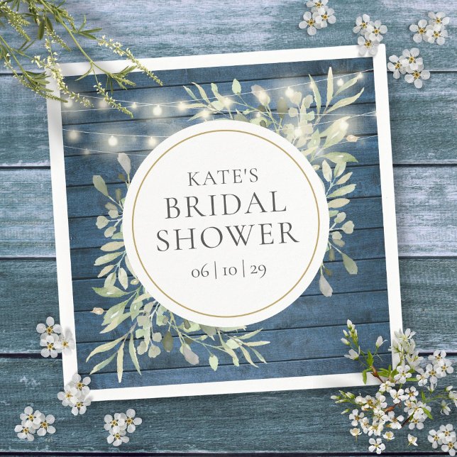 Rustic Wood String Ljus Greenery Möhippa Pappersservett (Rustic Wood String Lights Greenery Bridal Shower Napkins)