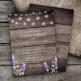 Rustic Wood String Ljus Lavender Bröllop Inbjudningar