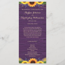 Rustic Wood String Ljus Lila Solros Bröllop Program