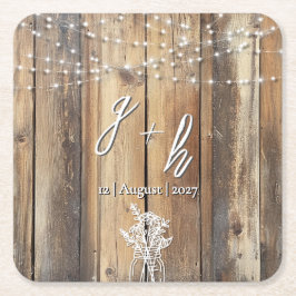 Rustic Wood String Ljus Mason Burk Elegant Favors Underlägg Papper Kvadrat