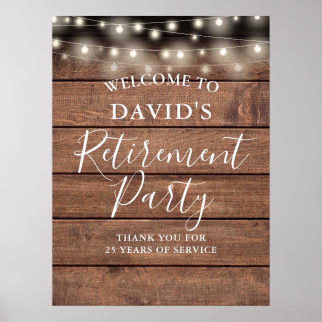 Rustic Wood String Ljus Pension Party Poster (Framsidan)