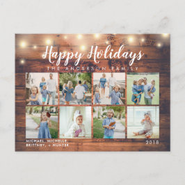 Rustic Wood String Ljus Photo Helgdag Vykort