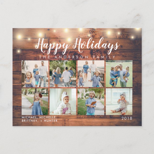 Rustic Wood String Ljus Photo Helgdag Vykort (Framsida)