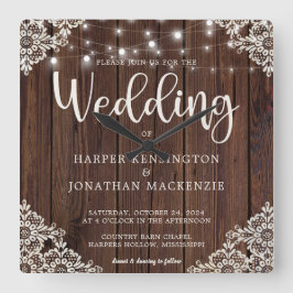 Rustic Wood String Ljus Snöre Bröllop Fyrkantig Klocka