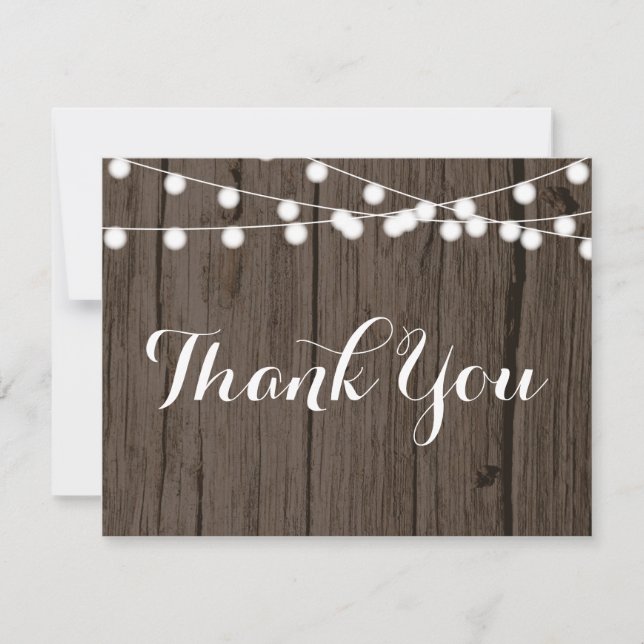 Rustic Wood String Ljus Tackkort Card (Framsida)