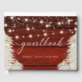Rustic Wood String Ljus Träd Bröllop Guestbook Gästböcker