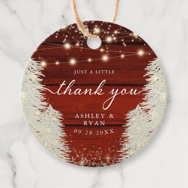 Rustic Wood String Ljus Träd Bröllop Tack Gåvor Etiketter (Framsida)