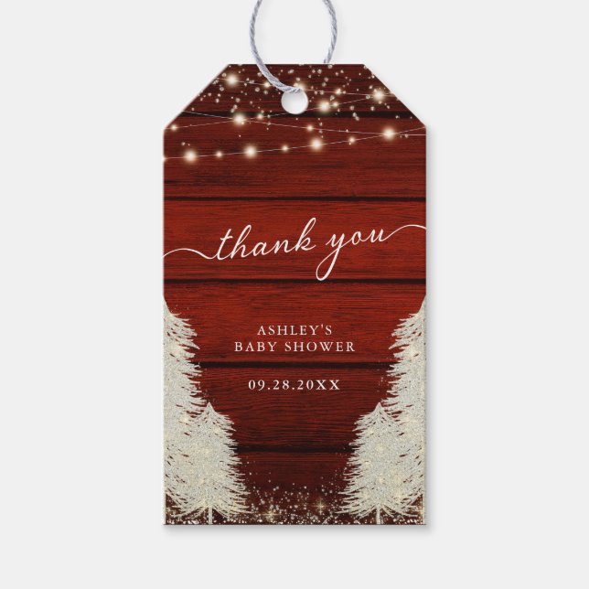 Rustic Wood String Ljus Träd Tack Presentetikett (Framsidan)