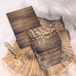 Rustic Wood & String Ljus | VINTAGE SNÖRE BRÖLLOP Inbjudningar