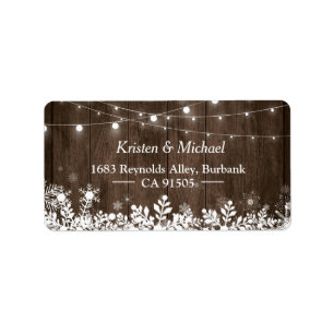 Rustic Wood String Ljus Winter Snöflingor Adressetikett