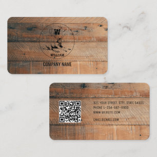 Rustic Wood Struktur & Hjort Monogram QR-kod Visitkort