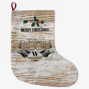 Rustic Wood Struktur Hjort Woodland Cabin Stor Julstrumpa