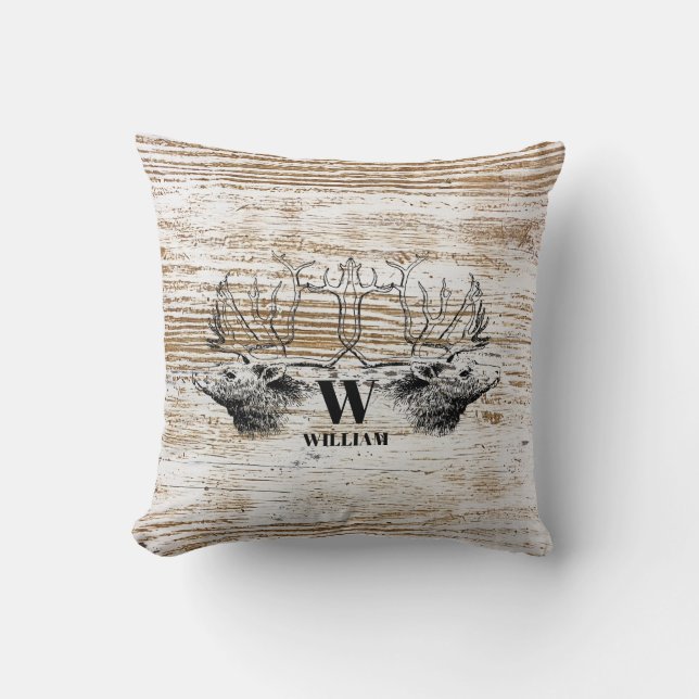 Rustic Wood Struktur Hjort Woodland Monogram Kudde (Framsida)