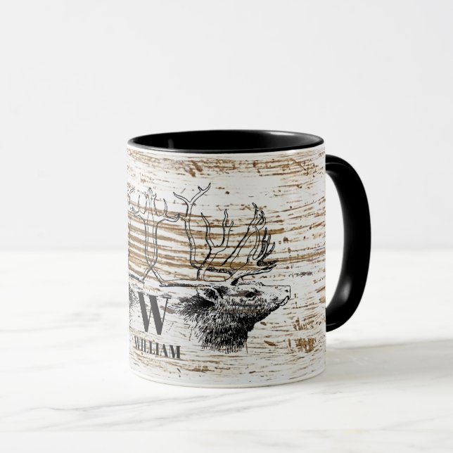 Rustic Wood Struktur Hjort Woodland Monogram Mugg (Framsida höger)