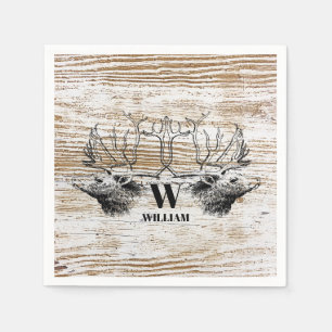Rustic Wood Struktur Hjort Woodland Monogram Pappersservett