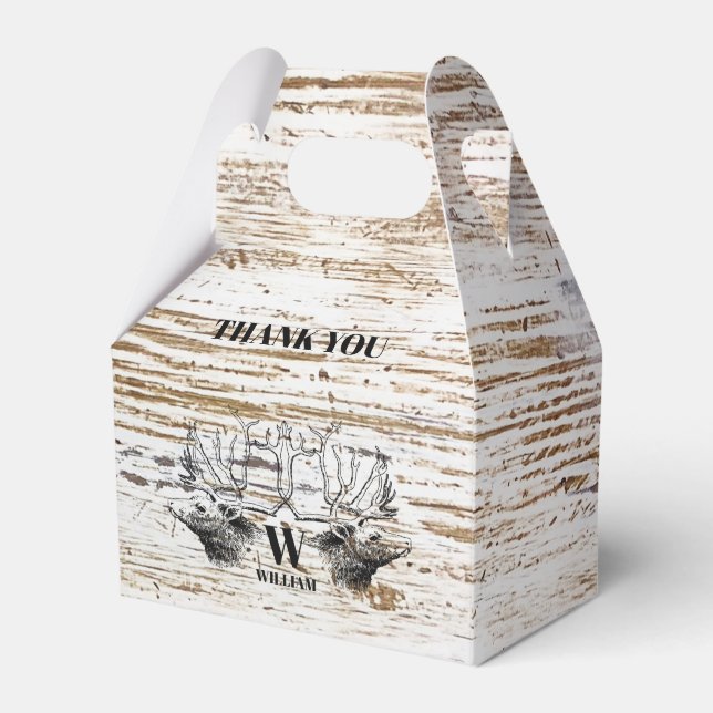 Rustic Wood Struktur Hjort Woodland Monogram Presentaskar (Framsidan Sidan)