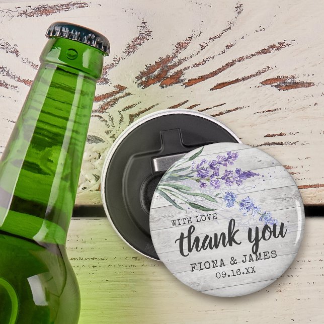 Rustic Wood Struktur Lavender Bröllop Tack Flasköppnare (Rustic Wood Texture Lavender Wedding Thank You Bottle Opener)