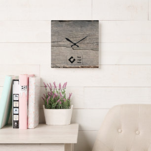 Rustic Wood Struktur med Logotyp Fyrkantig Klocka