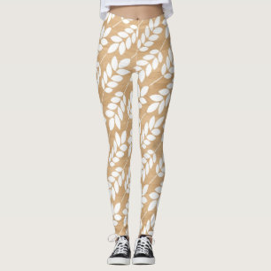 Rustic Wood Struktur med White Foliage Mönster Leggings